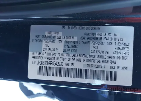 2015 Mazda Cx-5 Sport z USA, uszkodzony, nr VIN JM3KE4BY9F0540970